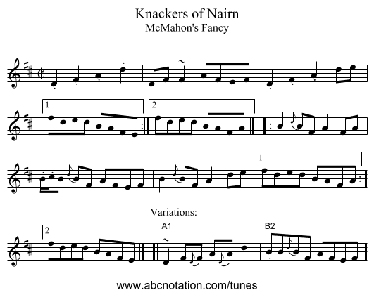 Knackers of Nairn - staff notation