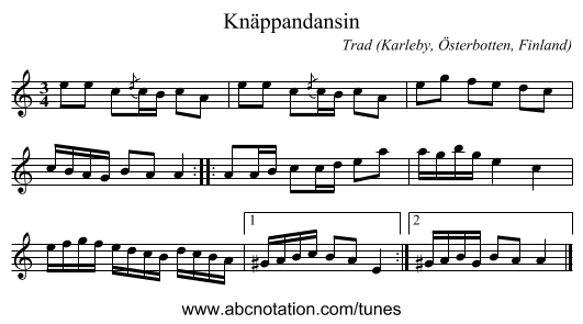 Knäppandansin - staff notation