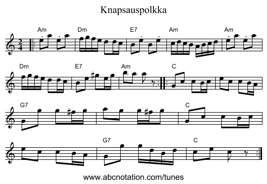 Knapsauspolkka - staff notation