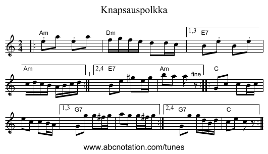 Knapsauspolkka - staff notation