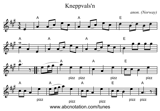 Kneppvals'n - staff notation