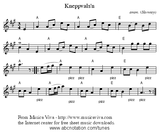 Kneppvals'n - staff notation
