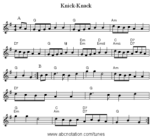 Knick-Knack - staff notation