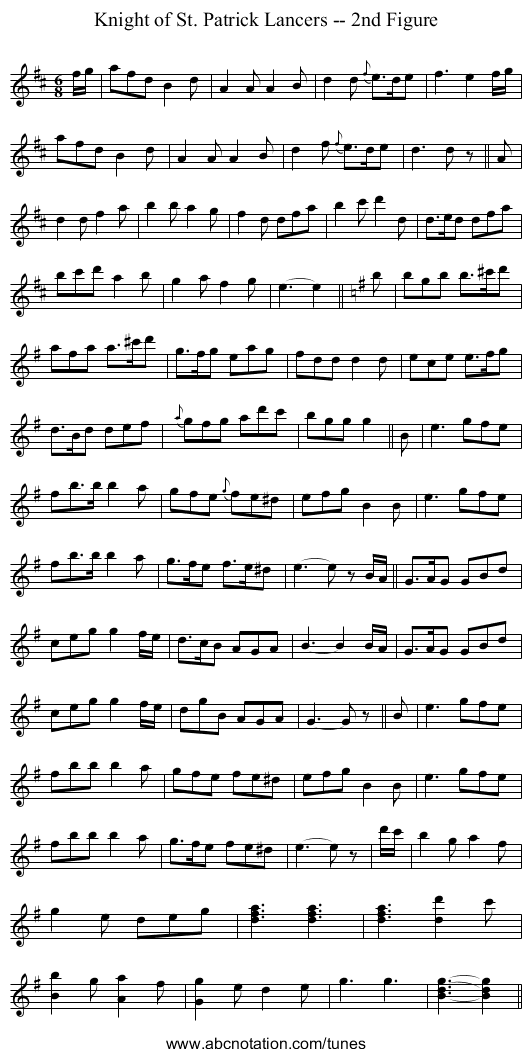 Knight of St. Patrick Lancers -- 2nd Figure - staff notation