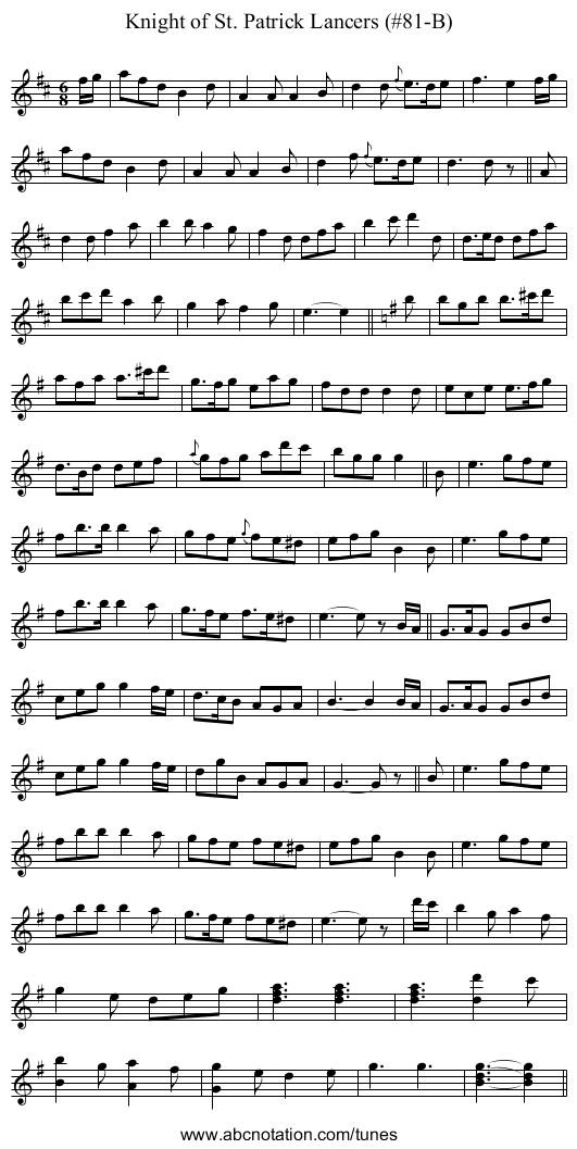 Knight of St. Patrick Lancers (#81-B) - staff notation