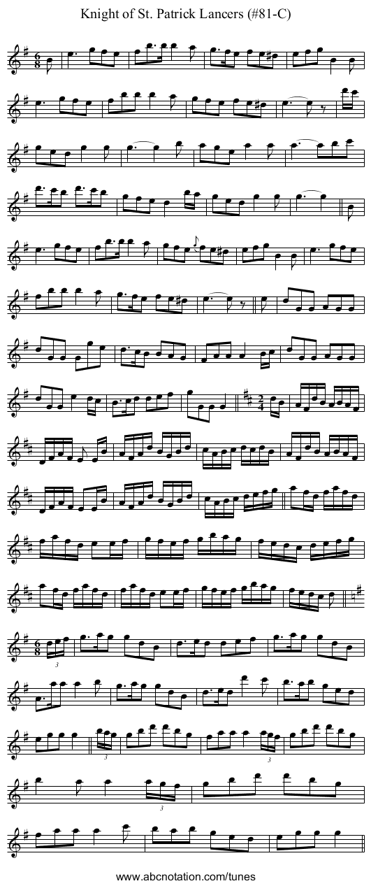 Knight of St. Patrick Lancers (#81-C) - staff notation