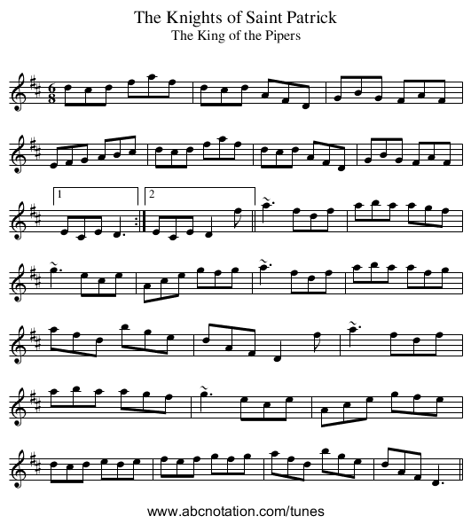 Knights of Saint Patrick, The - staff notation