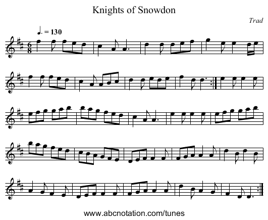 Knights of Snowdon - staff notation