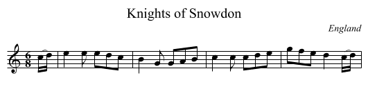 Knights of Snowdon - staff notation