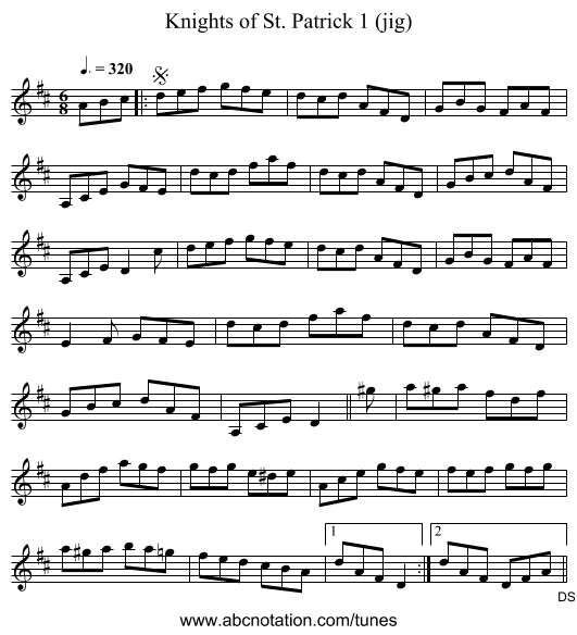Knights of St. Patrick 1 (jig) - staff notation