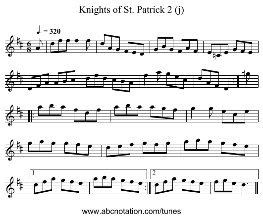 Knights of St. Patrick 2 (j) - staff notation