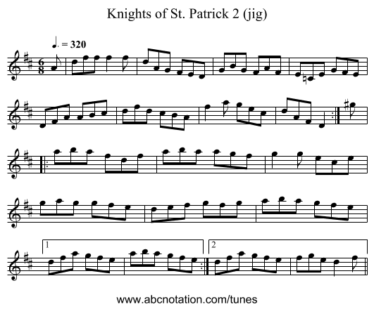 Knights of St. Patrick 2 (jig) - staff notation