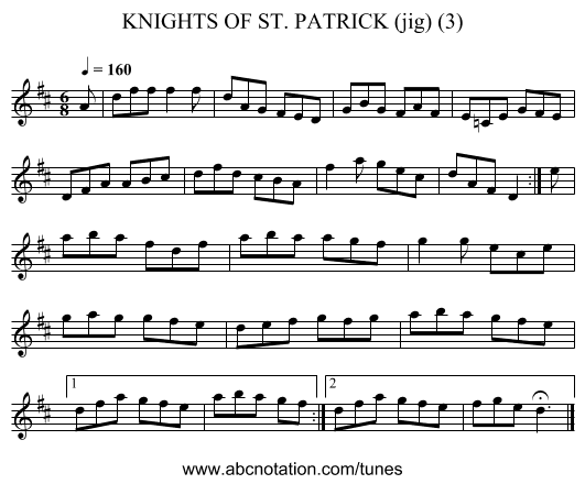 KNIGHTS OF ST. PATRICK (jig) (3) - staff notation
