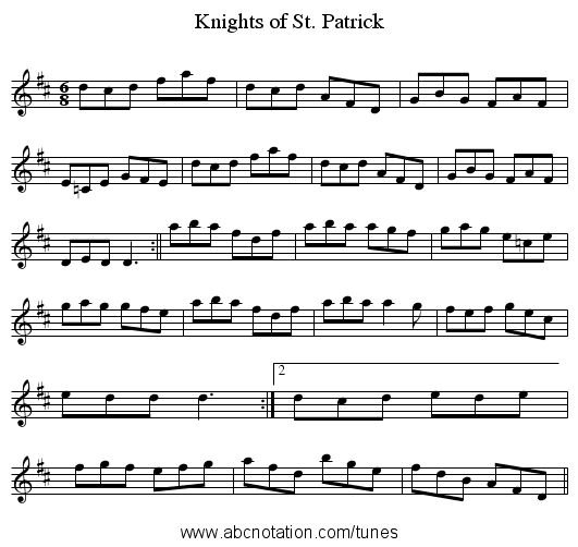 Knights of St. Patrick - staff notation