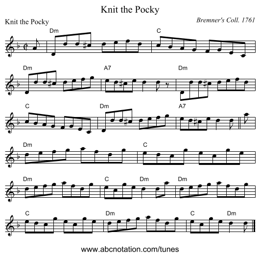 Knit the Pocky - staff notation