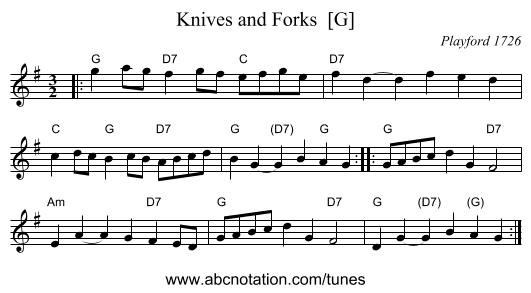 Knives and Forks  [G] - staff notation