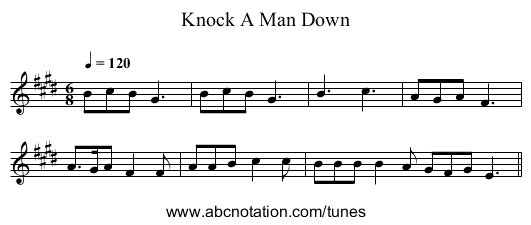 Knock A Man Down - staff notation