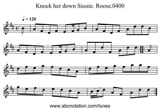 Knock her down Sussie. Roose.0400 - staff notation