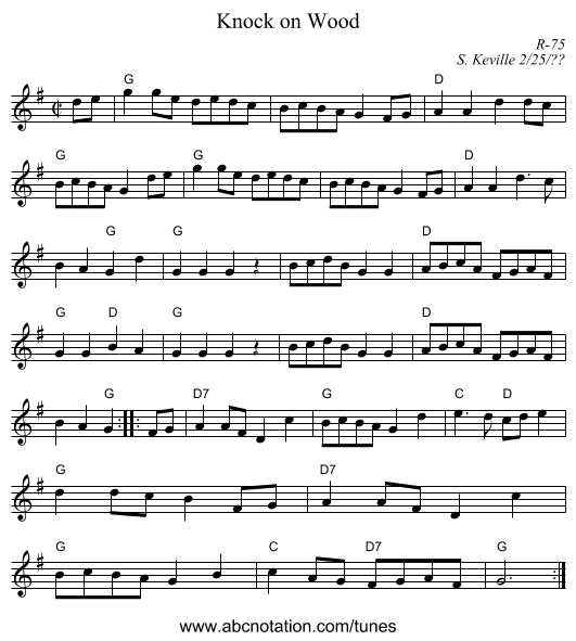 Knock on Wood - staff notation