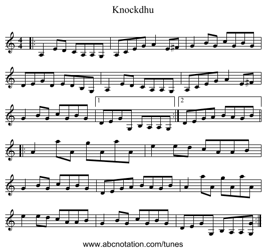 Knockdhu - staff notation
