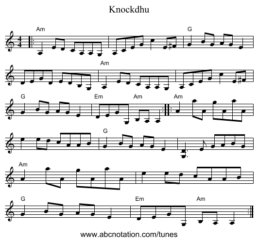Knockdhu - staff notation