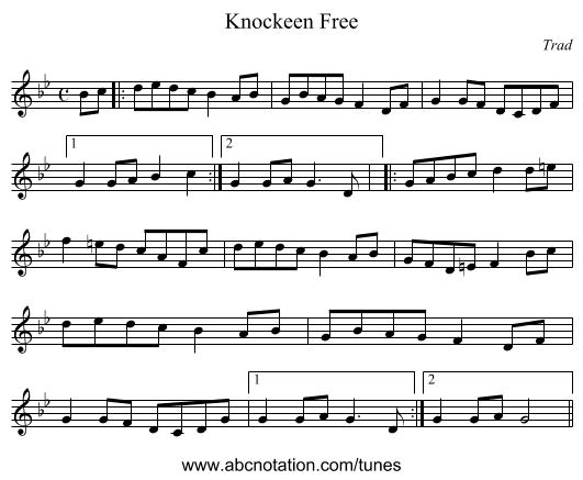 Knockeen Free - staff notation