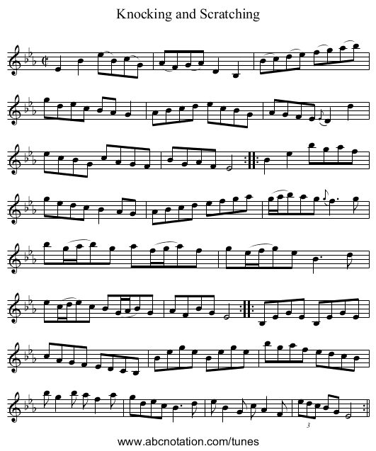 Knocking and Scratching - staff notation