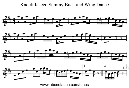 Knock-Kneed Sammy Buck and Wing Dance - staff notation