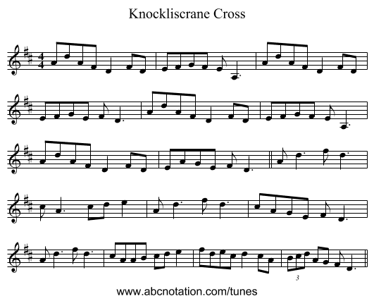 Knockliscrane Cross - staff notation