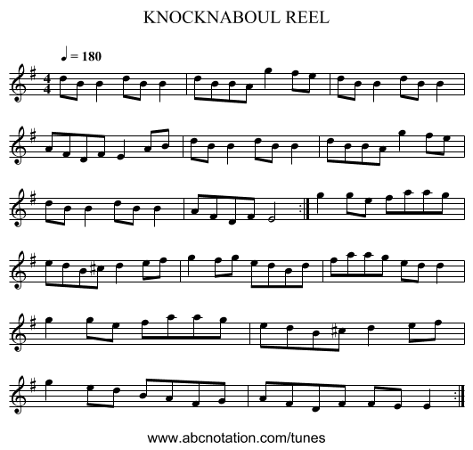 KNOCKNABOUL REEL - staff notation