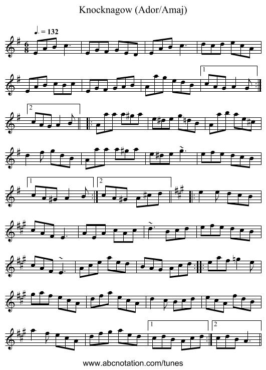 Knocknagow (Ador/Amaj) - staff notation
