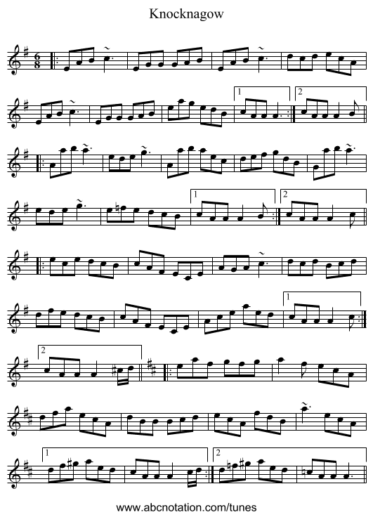 Knocknagow - staff notation