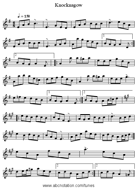 Knocknagow - staff notation