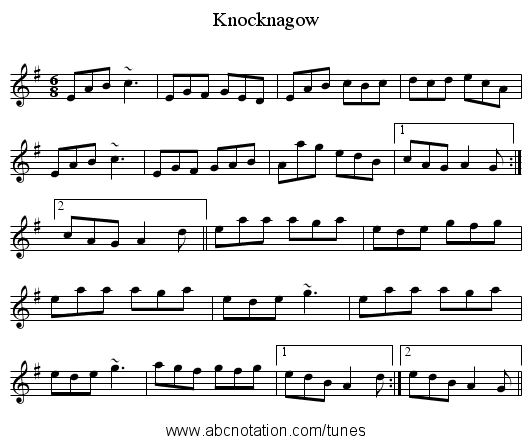 Knocknagow - staff notation