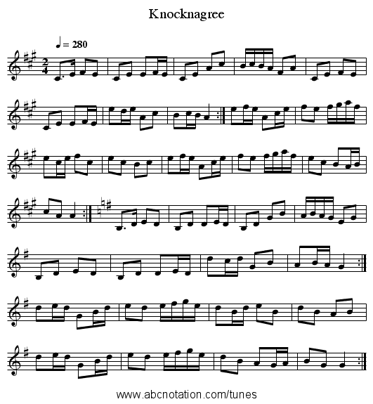 Knocknagree - staff notation