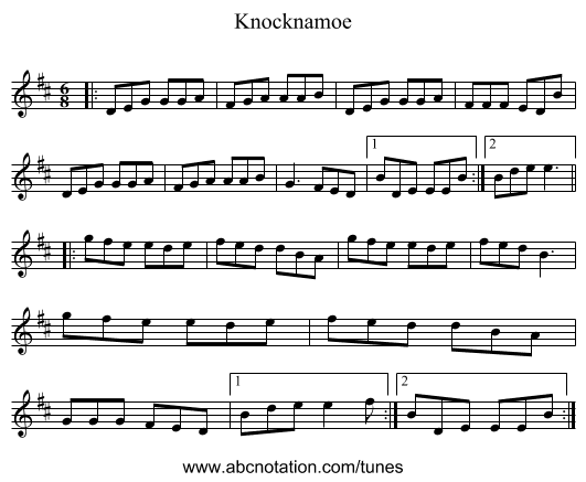 Knocknamoe - staff notation