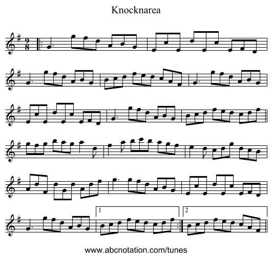 Knocknarea - staff notation