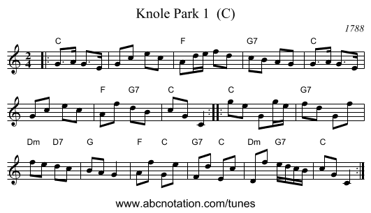 Knole Park 1  (C) - staff notation
