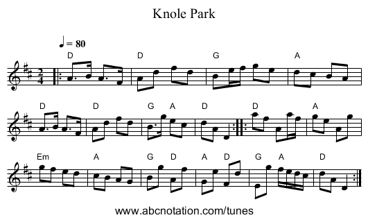 Knole Park - staff notation
