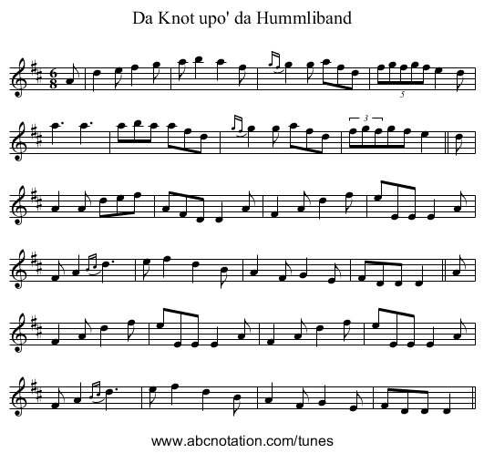 Knot upo' da Hummliband, Da - staff notation