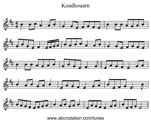 Koadhouarn - staff notation