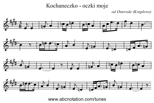 Kochaneczko - oczki moje - staff notation