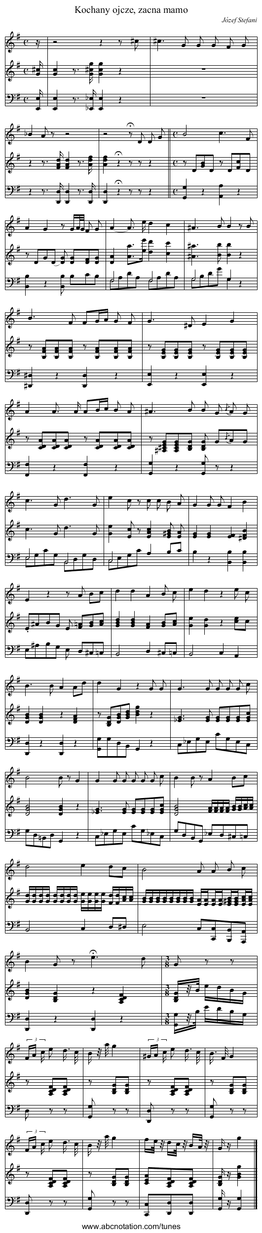 Kochany ojcze, zacna mamo - staff notation