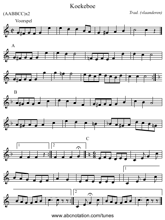 Koekeboe - staff notation