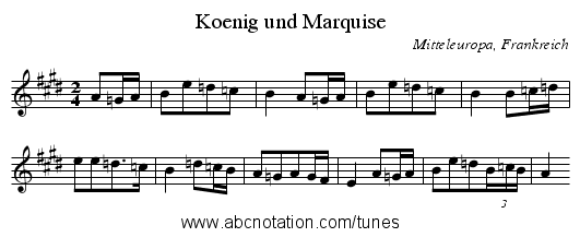 Koenig und Marquise - staff notation