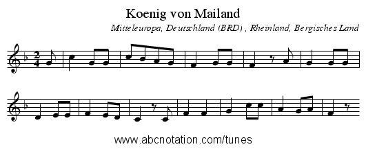 Koenig von Mailand - staff notation