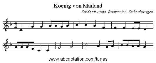 Koenig von Mailand - staff notation