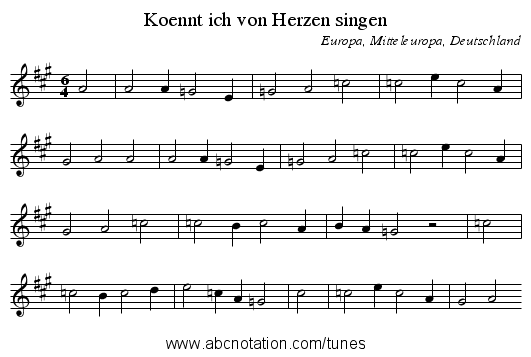 Koennt ich von Herzen singen - staff notation