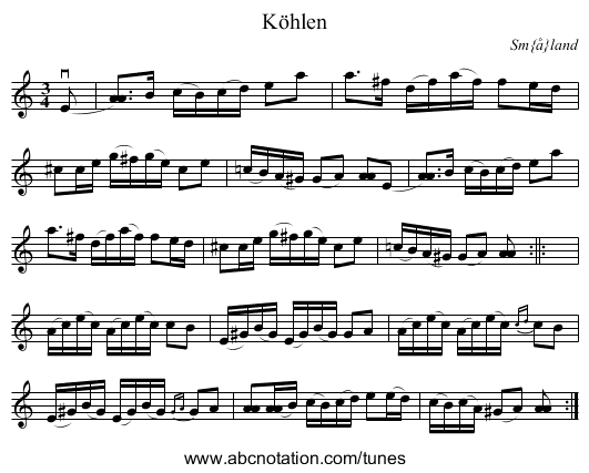 K&ouml;hlen - staff notation