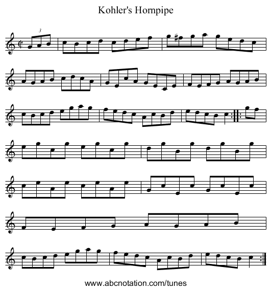 Kohler's Hornpipe - staff notation